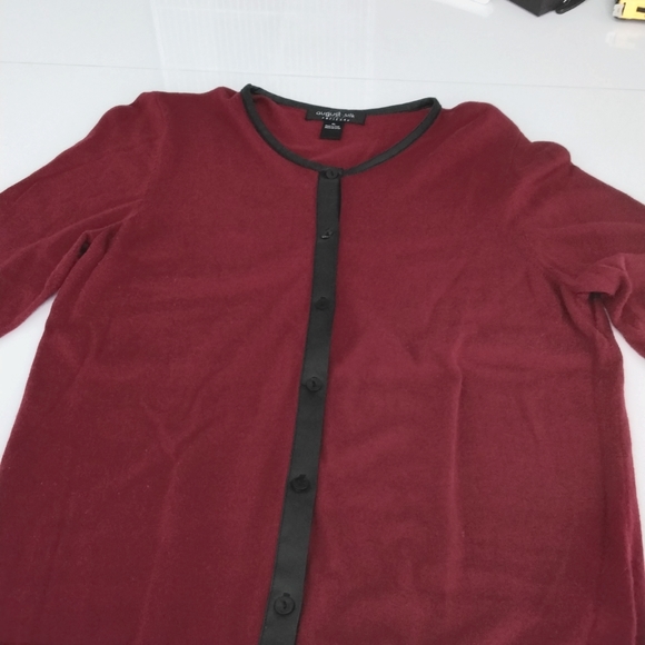 Burgundy cardigan with faux leather trim - Picture 8 of 11
